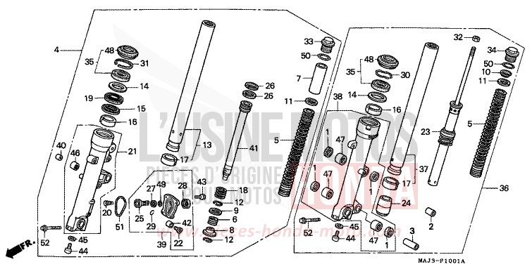 FOURCHETTE AVANT (ST1100AT/AV/AW) de Pan-European ABS MUTE BLACK METALLIC (NH359) 1997